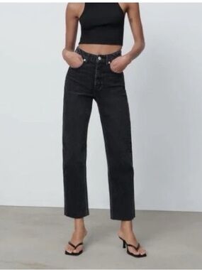 Zara High Rise Charcoal Black Straight Jeans Size 8
